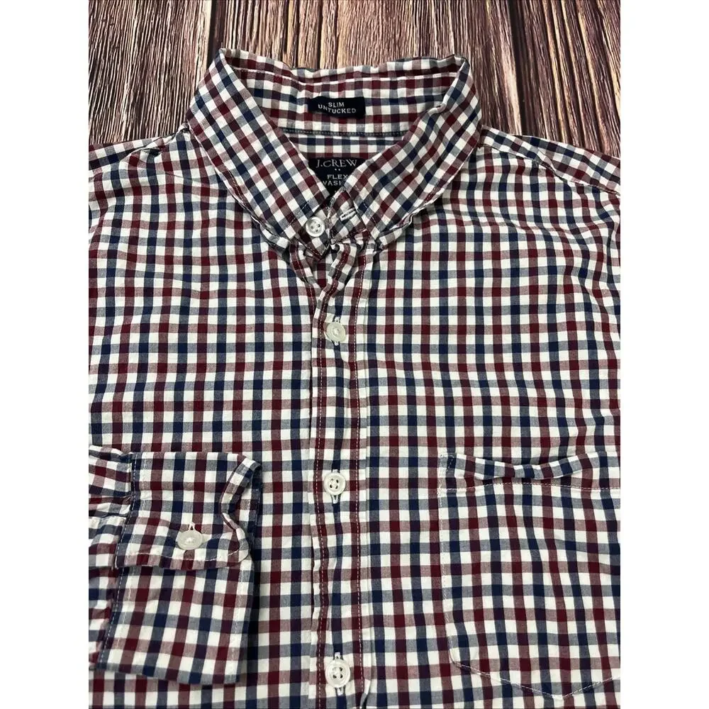 J Crew Slim Untucked Flex Washed Plaid Button Down Shirt Men's Size Medium